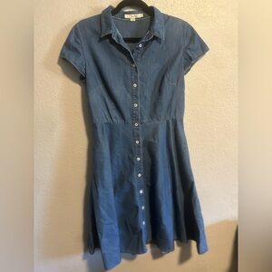 Boden Blue Button-Front Chambray Midi Dress